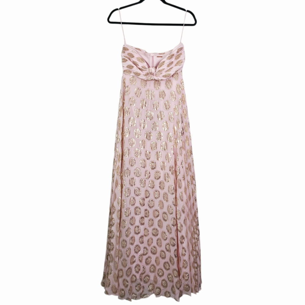 Alexis Maryana Maxi Dress Pink Murex Shell Strapless Pleated Metallic Size S - Picture 3 of 11
